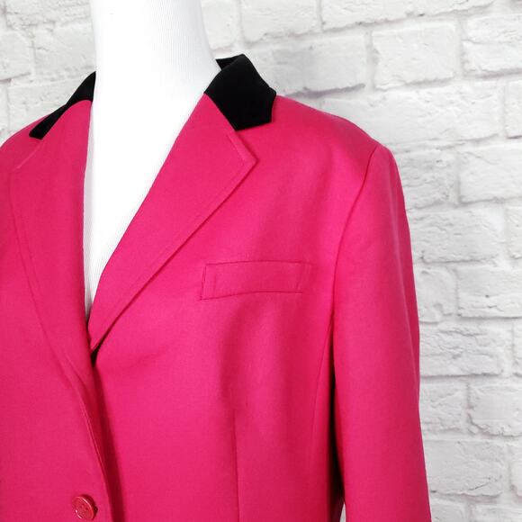 Talbots Pink Stretch Wool Blazer Jacket Black Collar Back Vent Career Size 16 - Picture 3 of 14